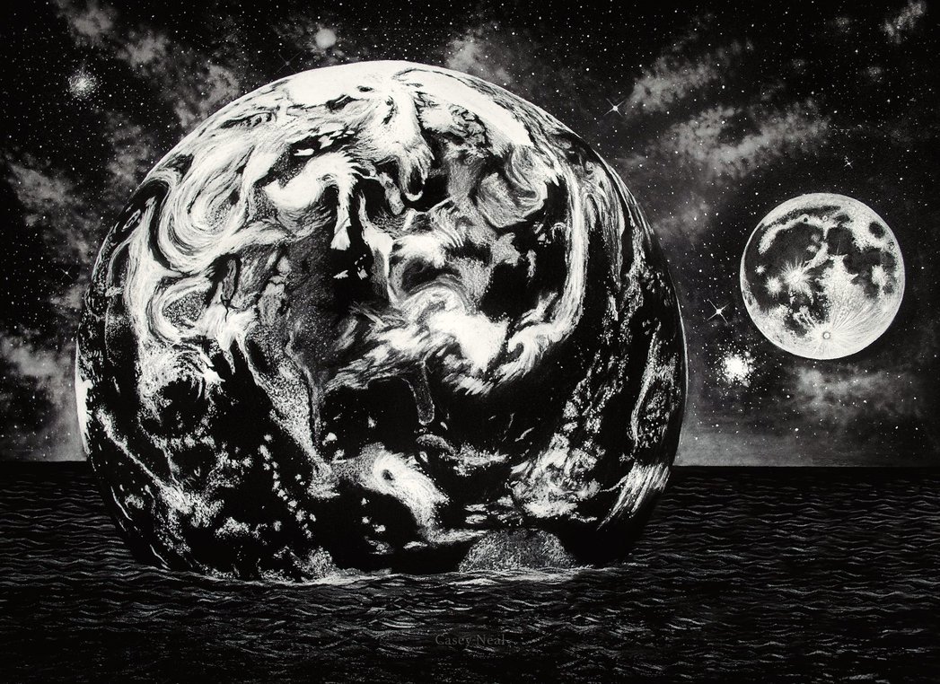 1047x762 Earth And Moon Space Drawing - Earth Drawing Black And White