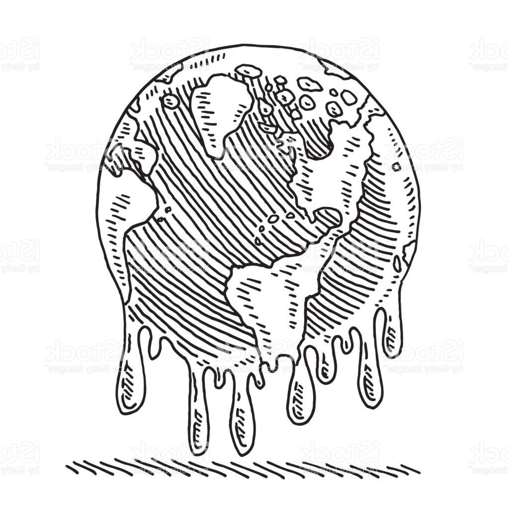 1024x1024 Unique Melting Planet Earth Drawing Vector Design - Earth Drawing Black And White