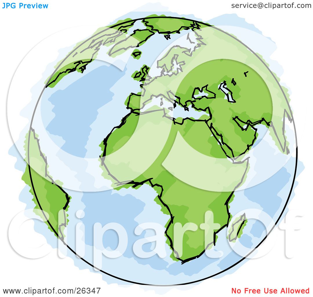 1080x1024 Clipart Illustration Of A Drawing Of Planet Earth With Green - Earth Drawing Clipart