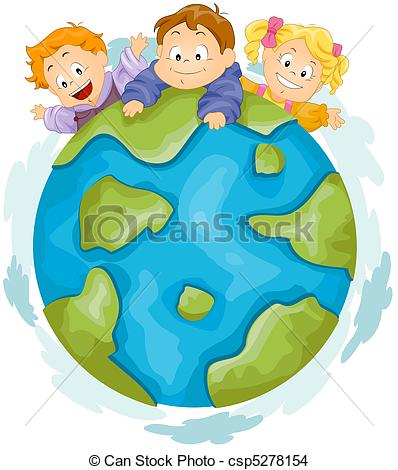 398x470 Earth Illustration Of Kids Playing On Top Of A Huge Globe - Earth Drawing For Kids