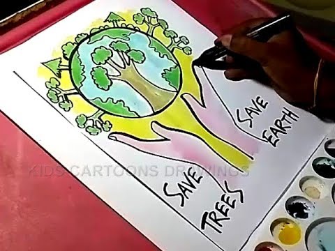 480x360 How To Draw Save Trees And Save Earth Drawing For Kids - Earth Drawing For Kids