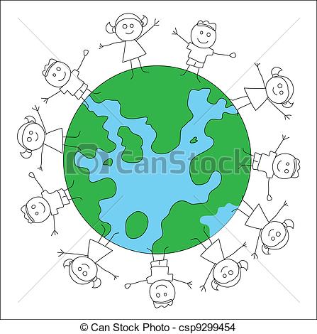 447x470 Creative Design Art Of Kids Playing On Earth Vector Illustration - Earth Drawing For Kids