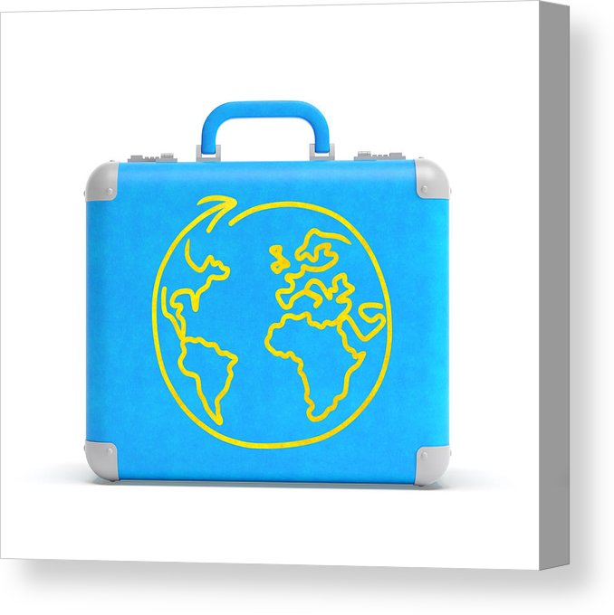 678x680 Blue Travel Suitcase With Yellow Drawing Of World Map Or Earth - Earth Globe Drawing