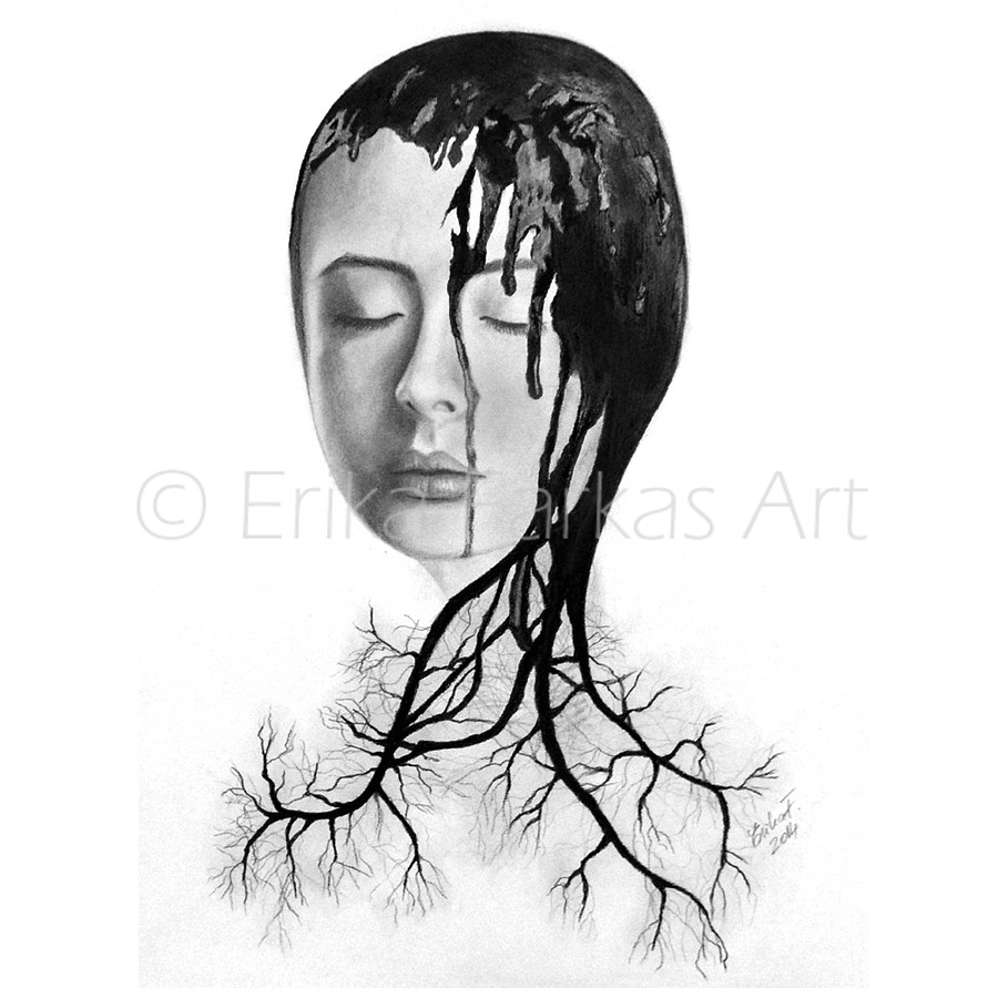 900x900 Gaia, Spirit Of Earth In Distress Erika Farkas - Earth Pencil Drawing