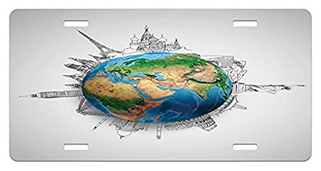 466x248 Ambesonne Earth License Plate, Globe Of Planet Earth - Earth Pencil Drawing