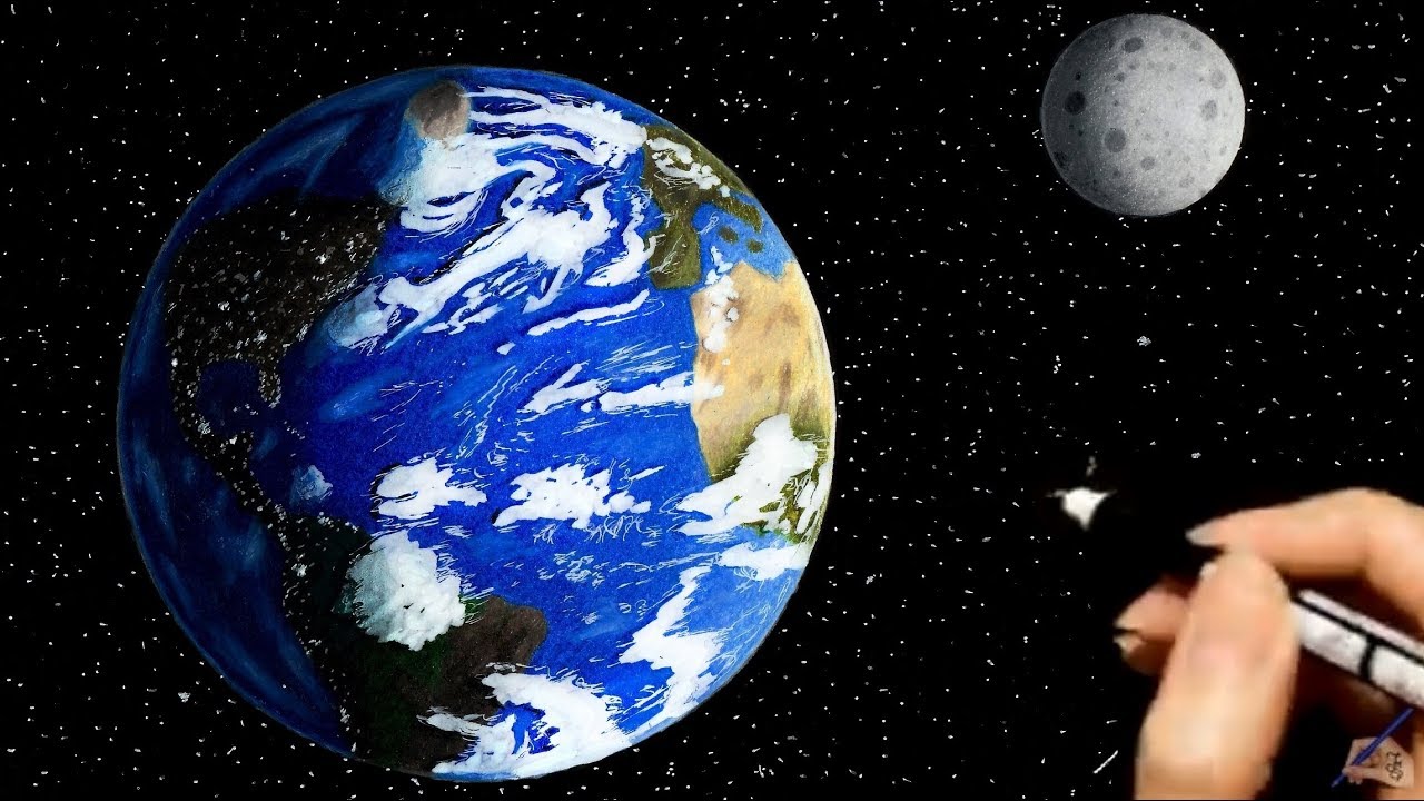 1280x720 Drawing The Earth The Moon - Earth Pencil Drawing