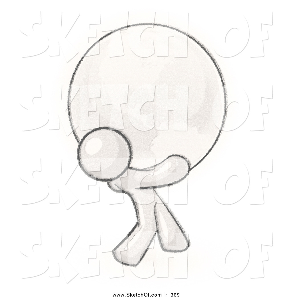 1024x1044 Drawing Of A Sketched White Design Mascot Man Carrying The Planet - Earth Pencil Drawing