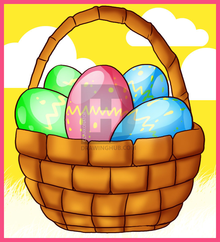 718x790 how to draw an easter basket, step - Easter Basket Drawing