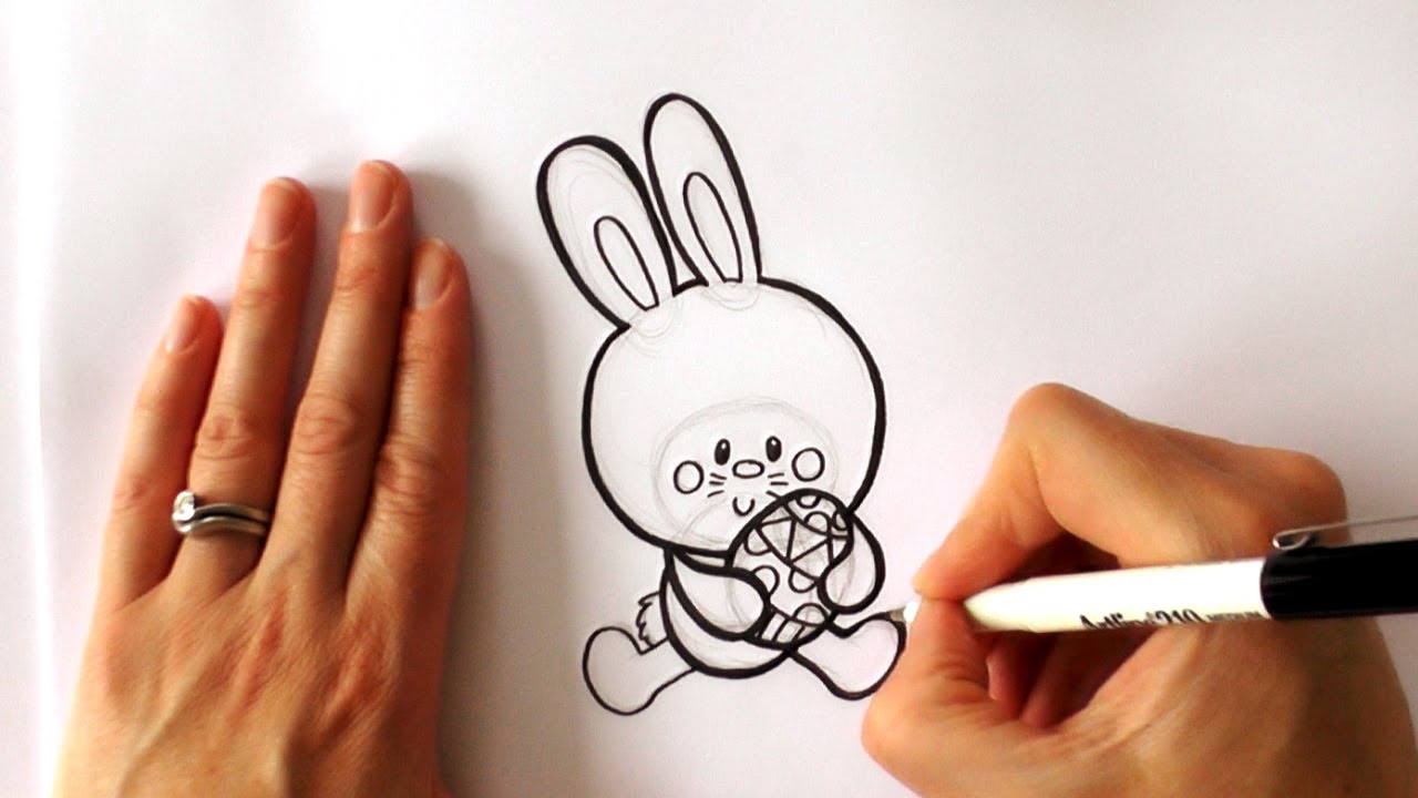 1280x720 how to draw a cartoon easter bunny holding an easter egg - Easter Bunny Cartoon Drawing