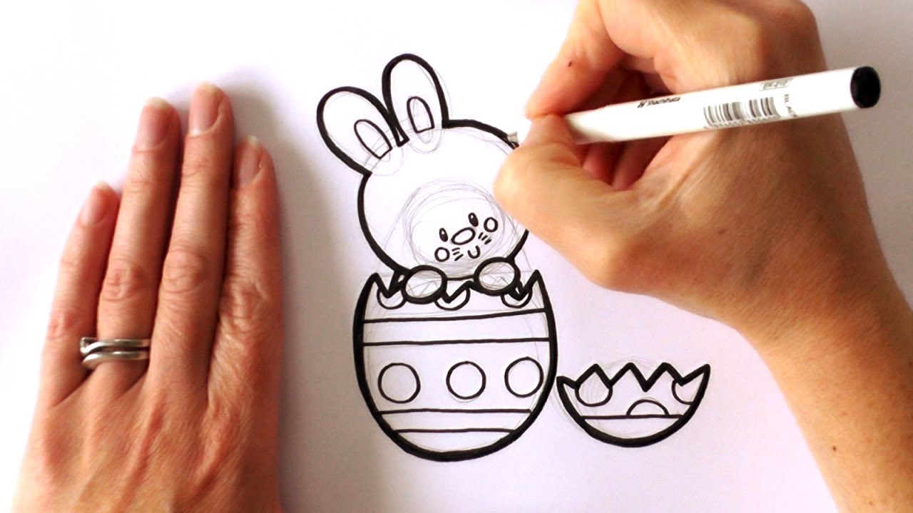 1280x720 how to draw a cartoon easter bunny popping out of an easter egg - Easter Bunny Cartoon Drawing