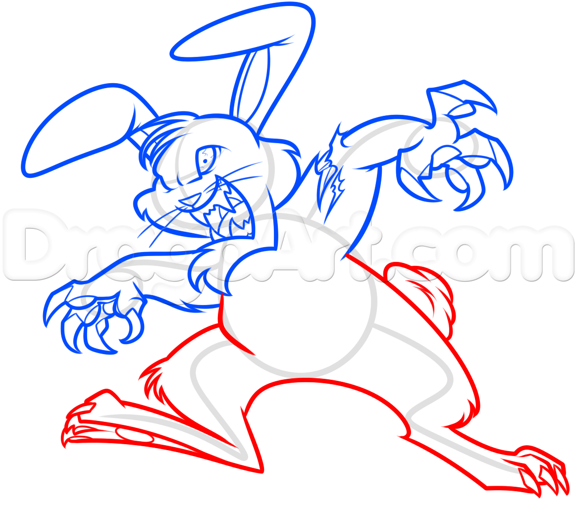 1165x1036 Happy Easter Scary Bunny Drawing Tutorial, Step - Easter Bunny Drawing