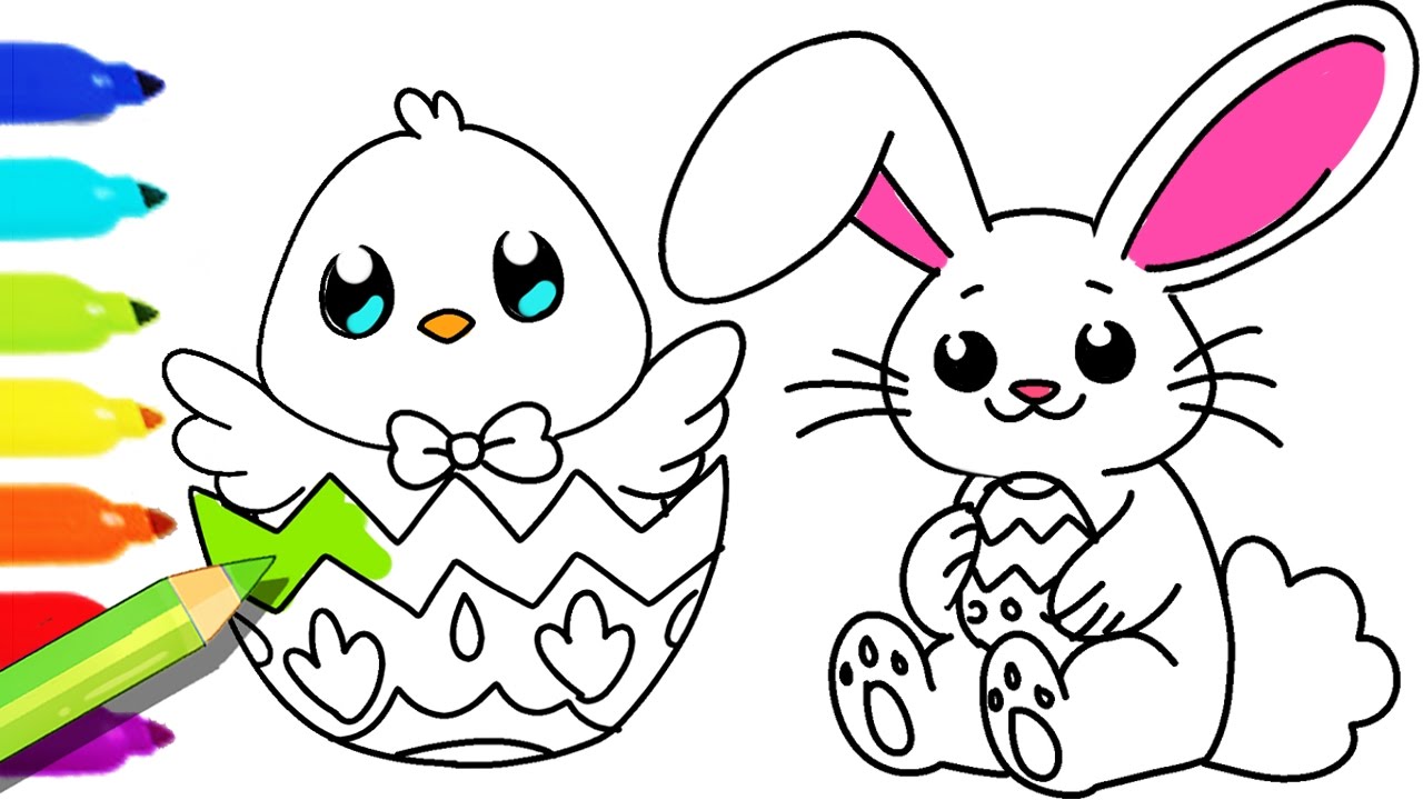 How To Draw And Color Easter Bunny And Fun Colouring Pages - Easter Bunny D...
