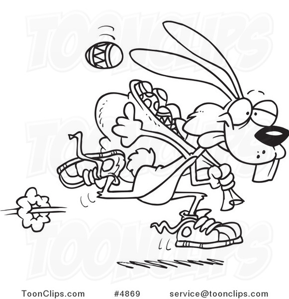 581x600 Cartoon Black And White Line Drawing Of An Easter Bunny Running - Easter Bunny Line Drawing