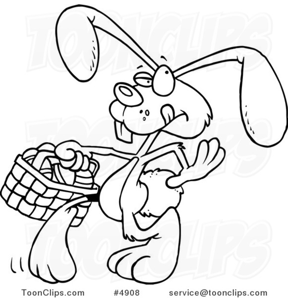 581x600 Cartoon Black And White Line Drawing Of An Easter Bunny Walking - Easter Bunny Line Drawing