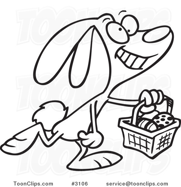 581x600 Cartoon Black And White Line Drawing Of A Happy Easter Bunny - Easter Bunny Line Drawing