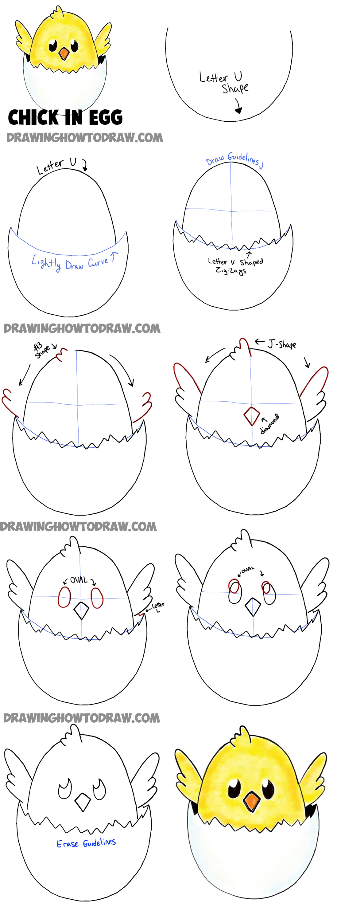 1098x2978 how to draw a baby chick in an egg shell for easter drawing - Easter Chick Drawing