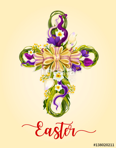 391x500 Easter Cross Made Up Of Flowers Greeting Card Design Stock Image - Easter Cross Drawings