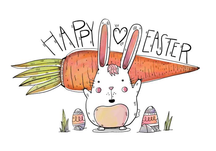 700x490 Cute Bunny With Big Carrot And Eggs For Easter Day - Easter Day Drawing