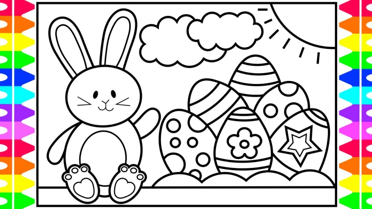 1280x720 How To Draw The Easter Bunny And Eggs For Kids - Easter Drawing Images