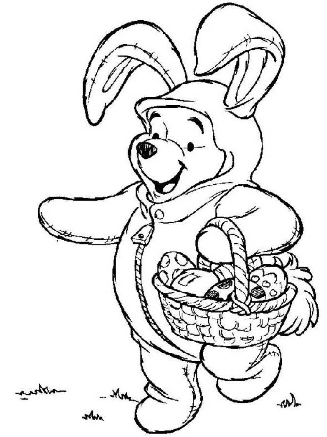 674x900 Winnie The Pooh On Easter Bunny Costume Disney Coloring Pages - Easter Drawing Pictures