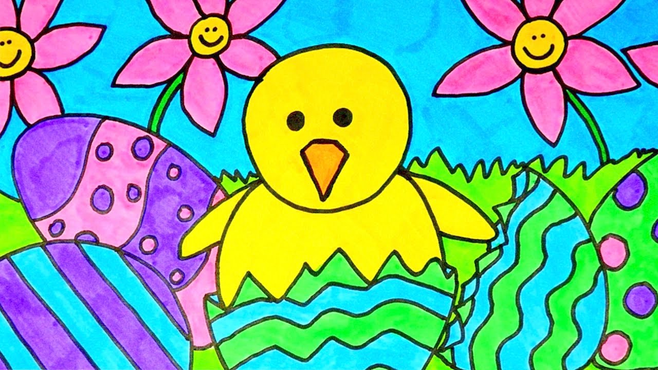 1280x720 How To Draw Easter Scene Easter Videos For Kids - Easter Drawings For Kids