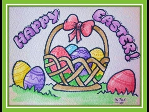 480x360 how to draw easter stuff eggs in basket easy step - Easter Egg Basket Drawing