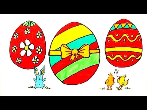 480x360 Drawing And Coloring Easter Eggs Bunny And Chicks - Easter Egg Drawing For Kids