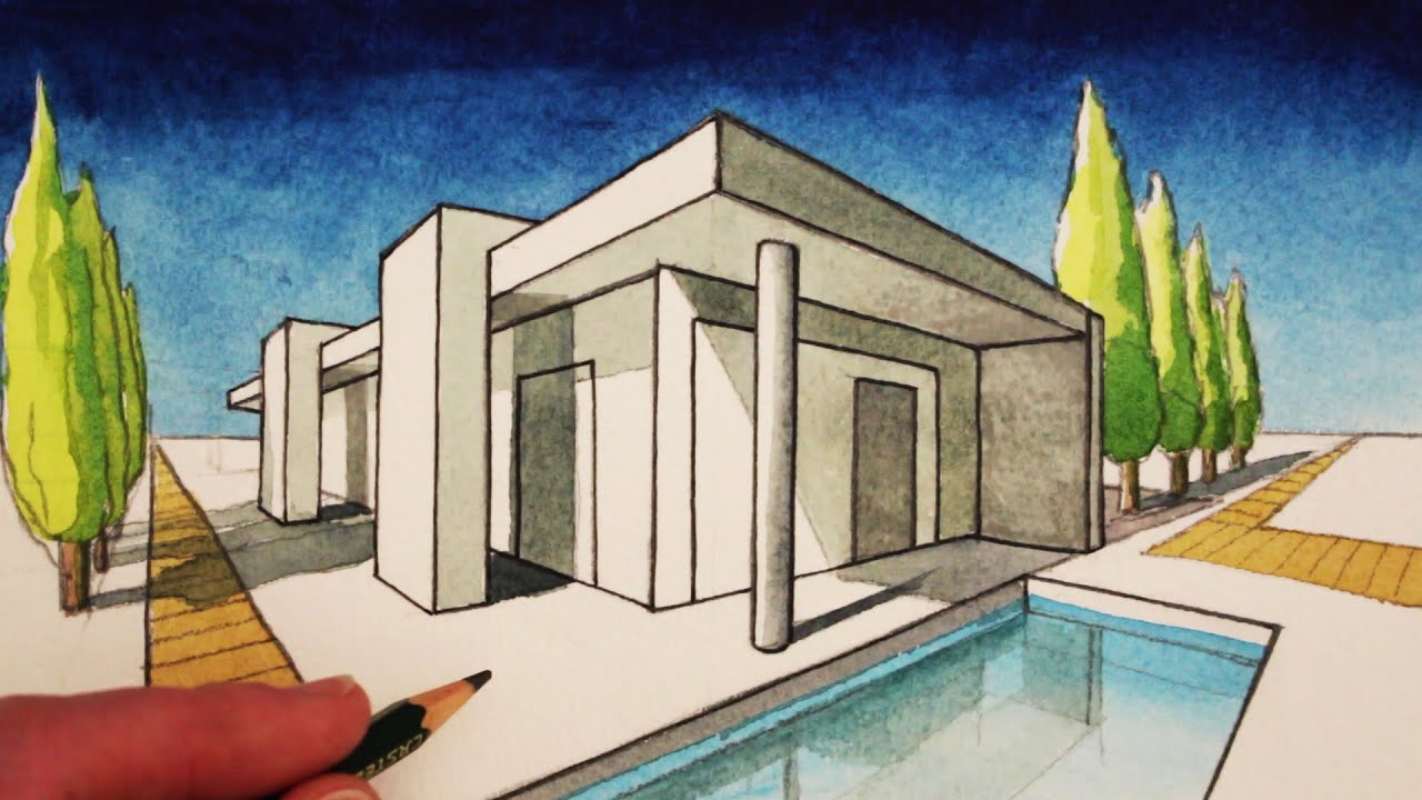 1280x720 How To Draw In Point Perspective A Modern House - Easy 2 Point Perspective Drawing