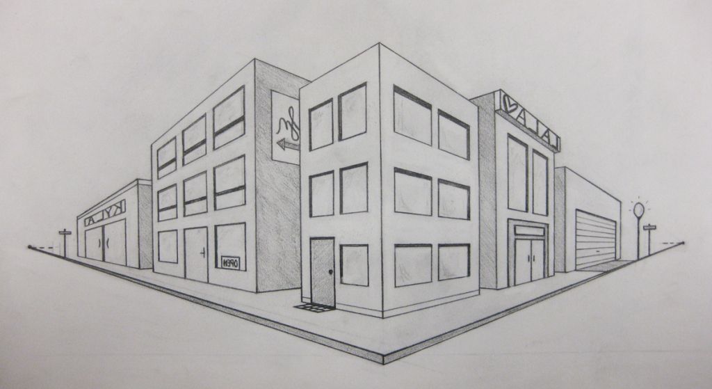 2 point perspective drawing easy city