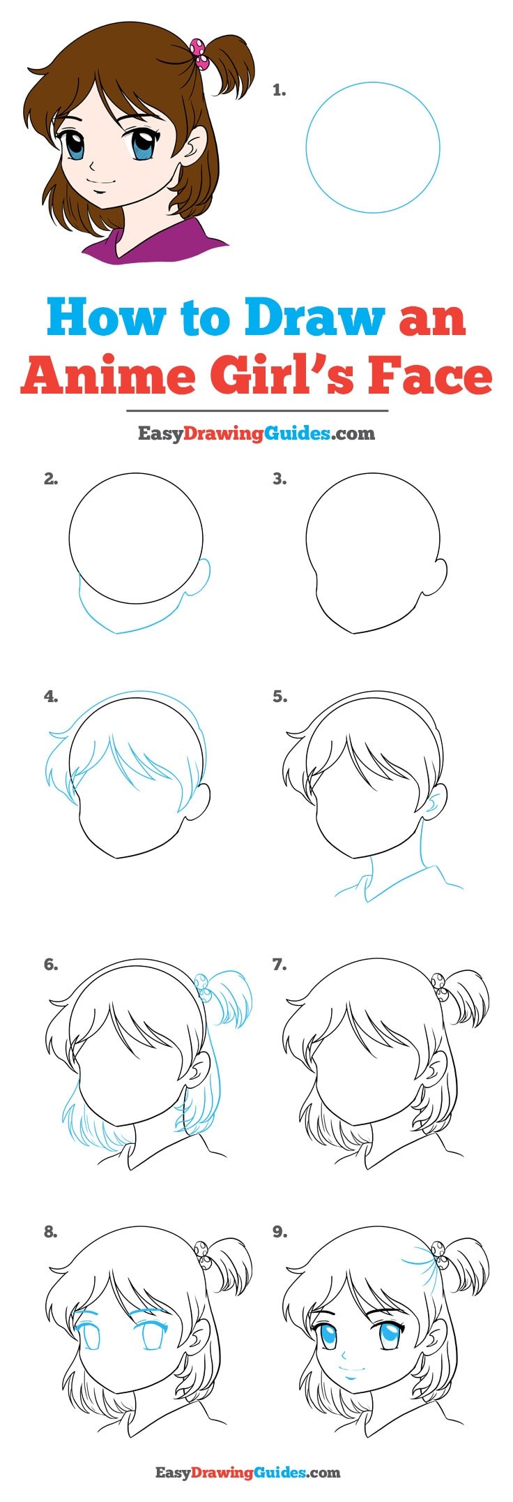 736x2152 How To Draw An Anime Girl Face - Easy Anime Girl Drawing