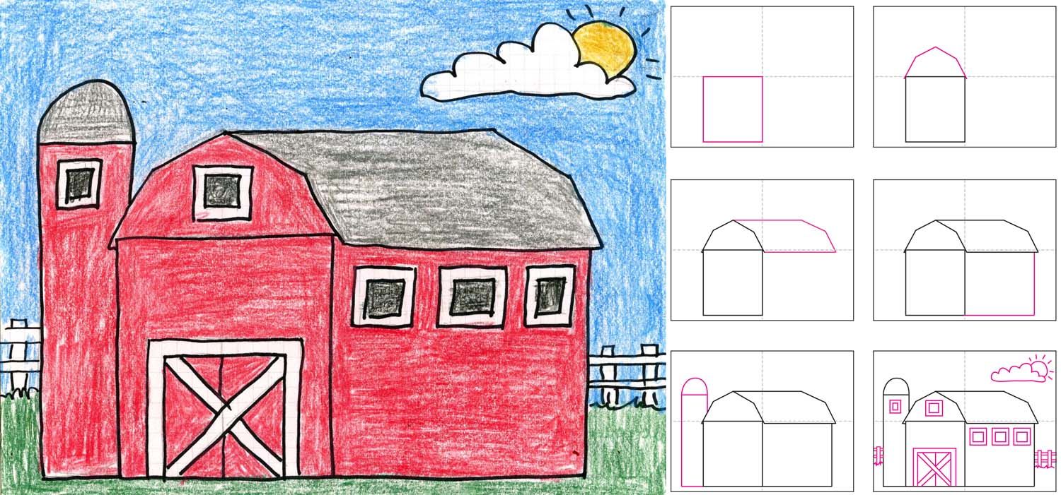 1500x701 How To Draw A Barn Art Projects For Kids How To Draw A Country - Easy Barn Drawing