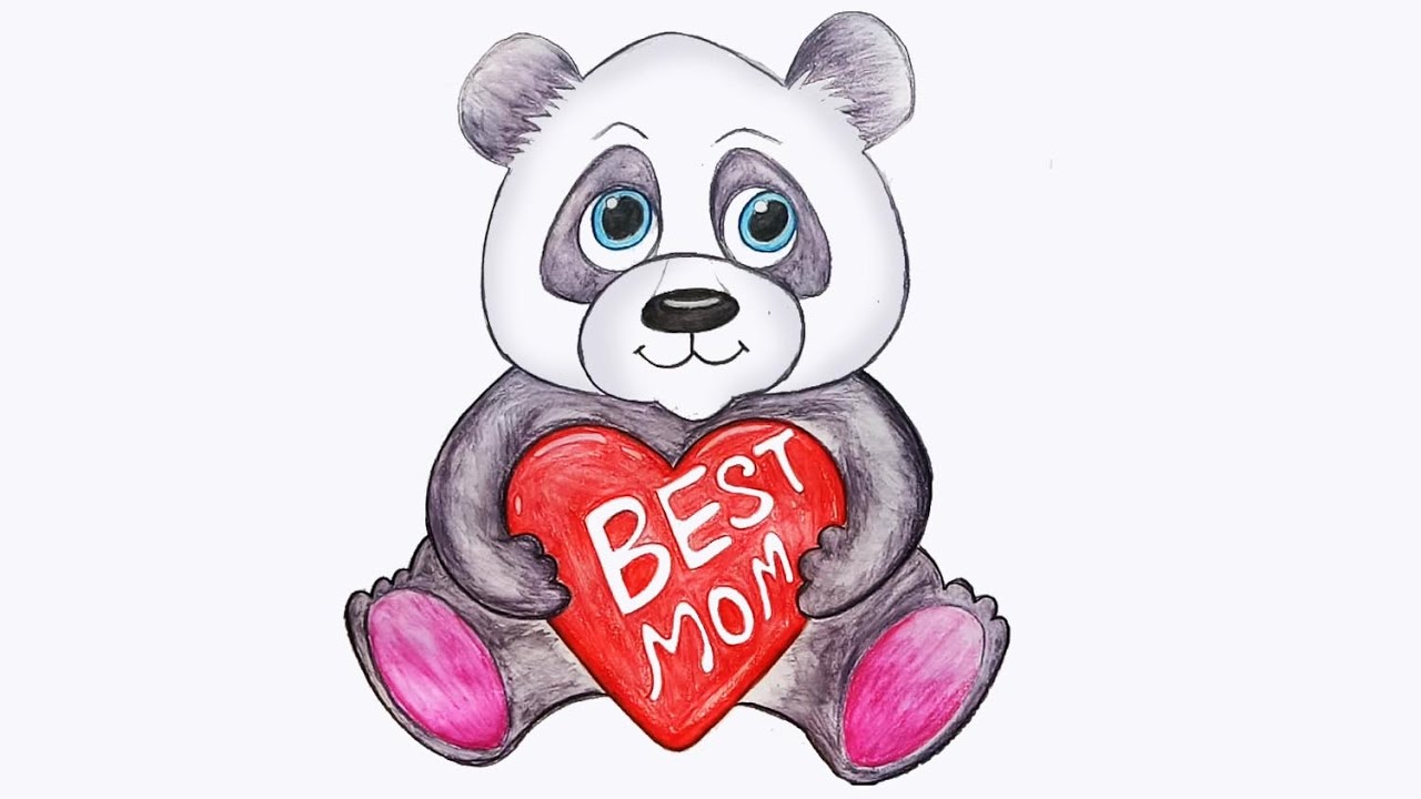 1280x720 How To Draw Panda With Heart For Best Mom - Easy Best Drawing