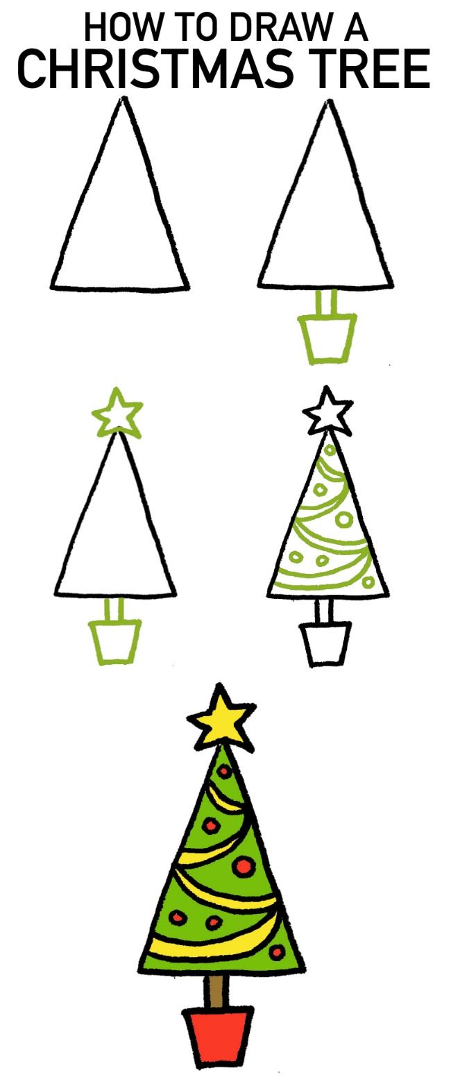 650x1562 How To Draw A Christmas Tree Cartoon Tutorials Art Tutorials - Easy Christmas Tree Drawing