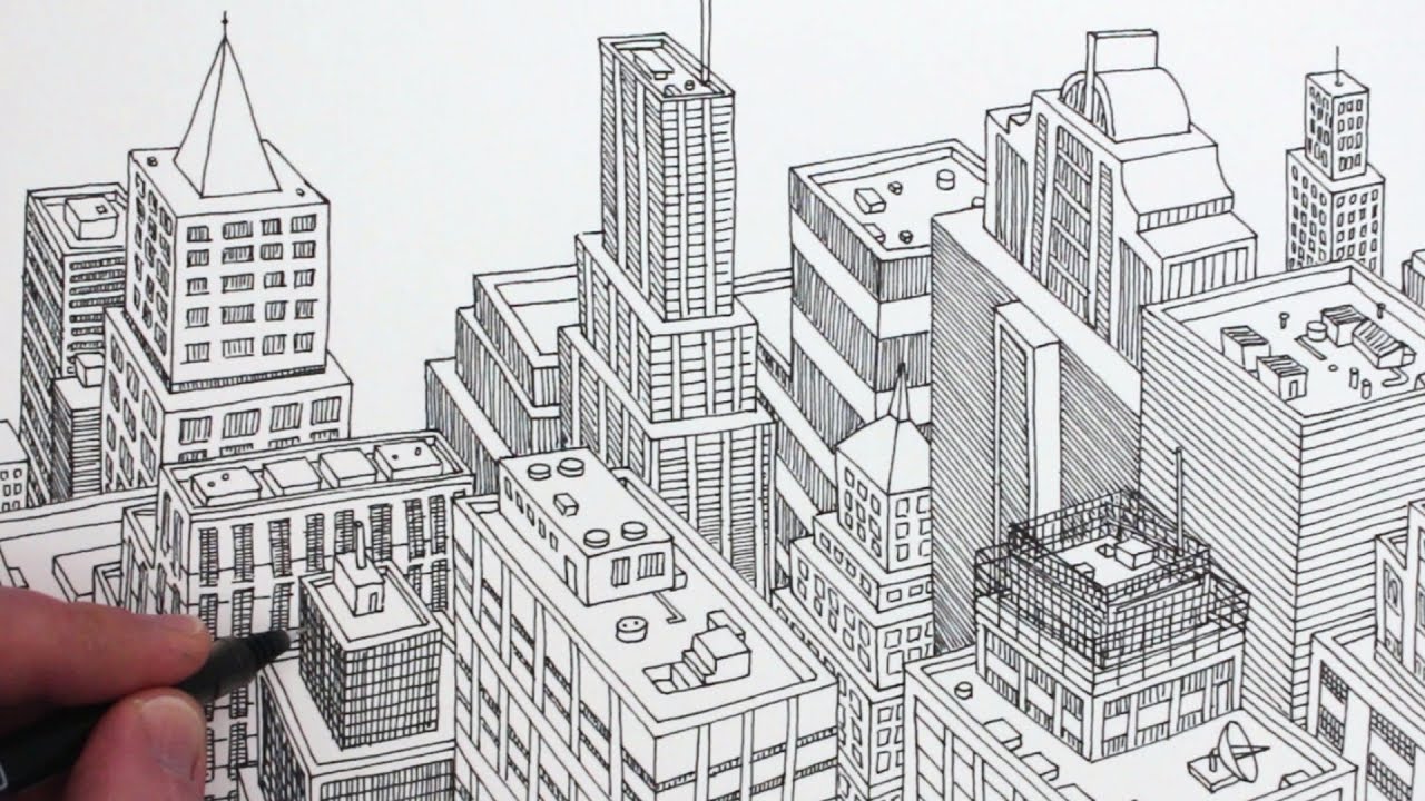 1280x720 How To Draw A City In Planometric Drawing - Easy City Drawing