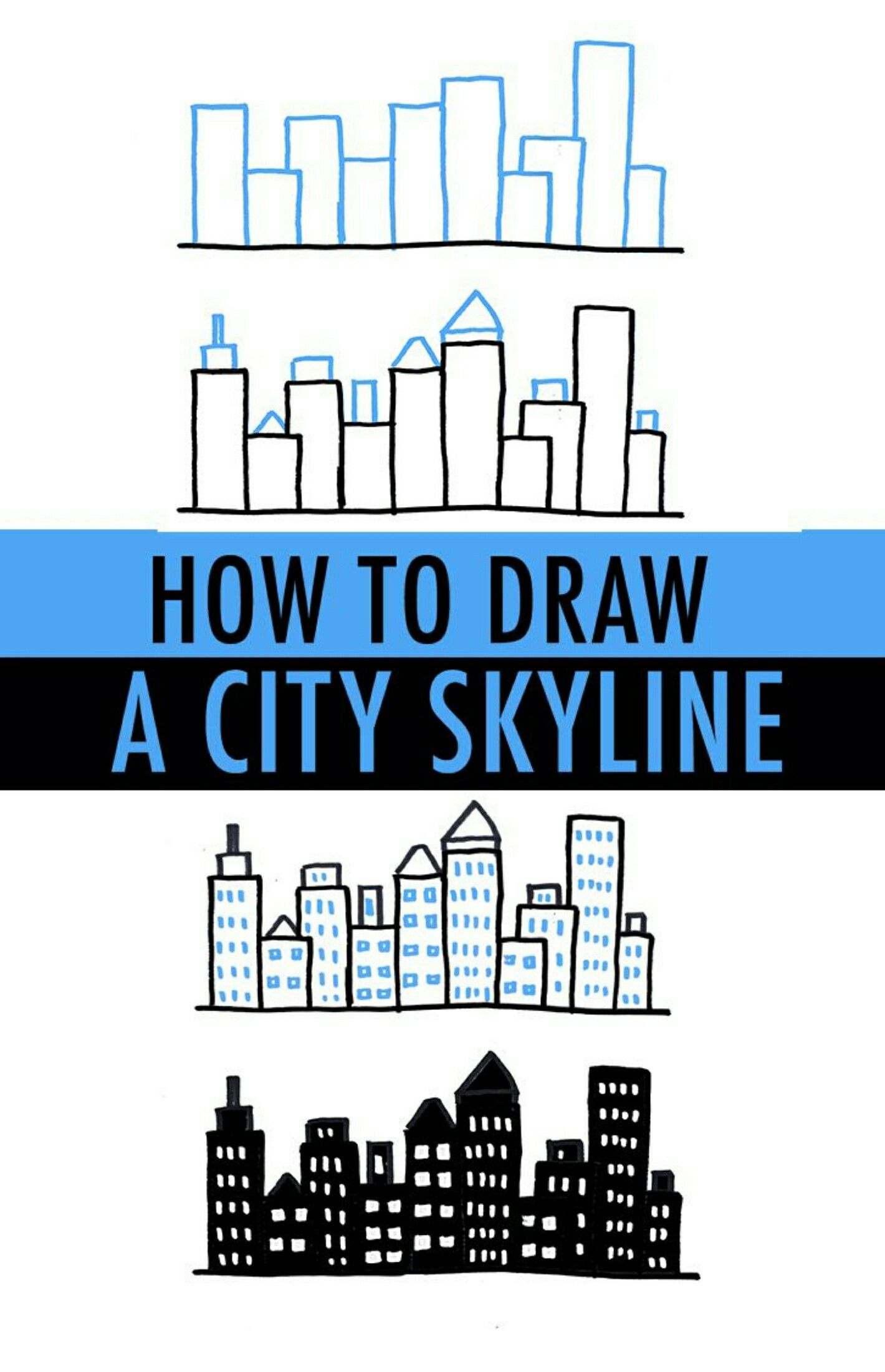 1420x2202 Draw A City Skyline How To Draw Desenhos - Easy City Drawing