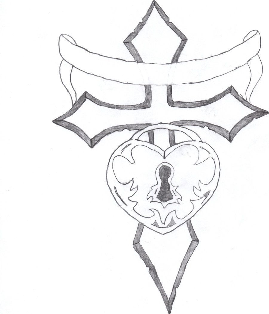 900x1051 Easy Drawings Of Crosses With Roses Cross Of Love Locked - Easy Cross Drawings
