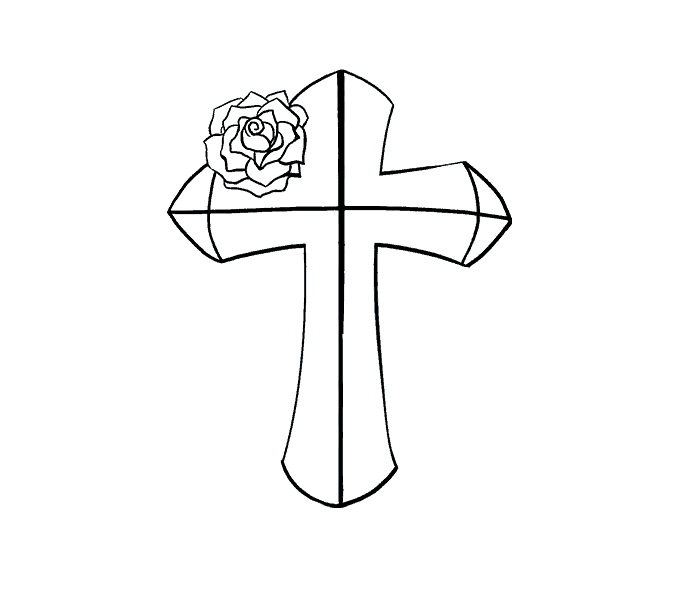 678x600 How To Draw A Cross With A Rose In A Few Easy Steps Easy Drawing - Easy Cross Drawings