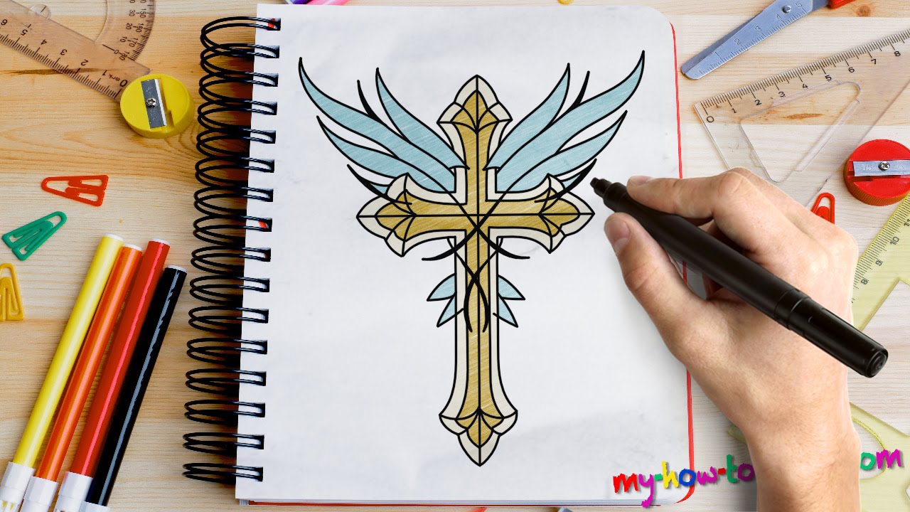 1280x720 How To Draw A Cross With Angel Wings - Easy Cross Drawings