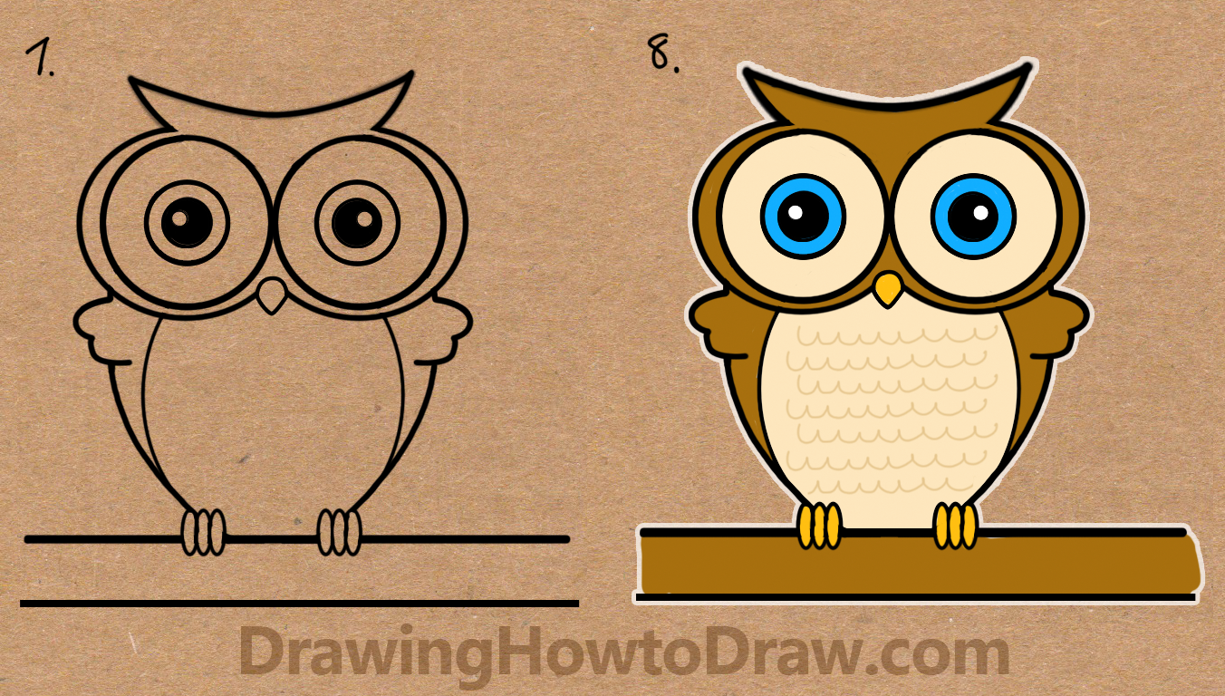 1352x768 Owl Step - Easy Cute Owl Drawing