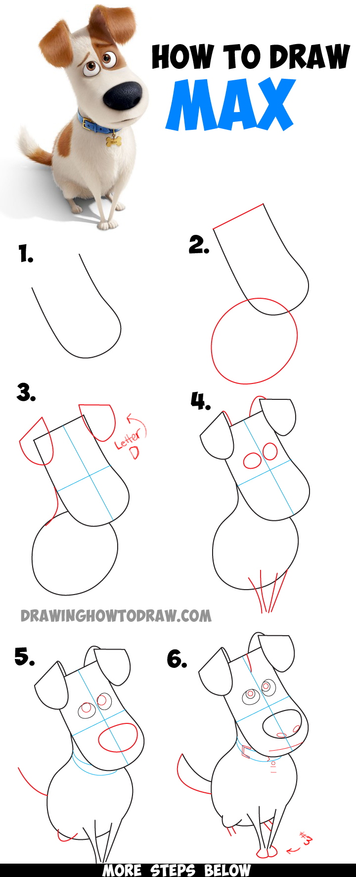 720x1770 How To Draw Max From The Secret Life Of Pets Easy Step - Easy Dog Drawing Tutorial