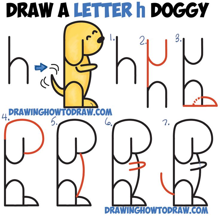 736x723 How To Draw A Cartoon Dog Begging From Letter 'h' Shapes Easy - Easy Dog Drawing Tutorial