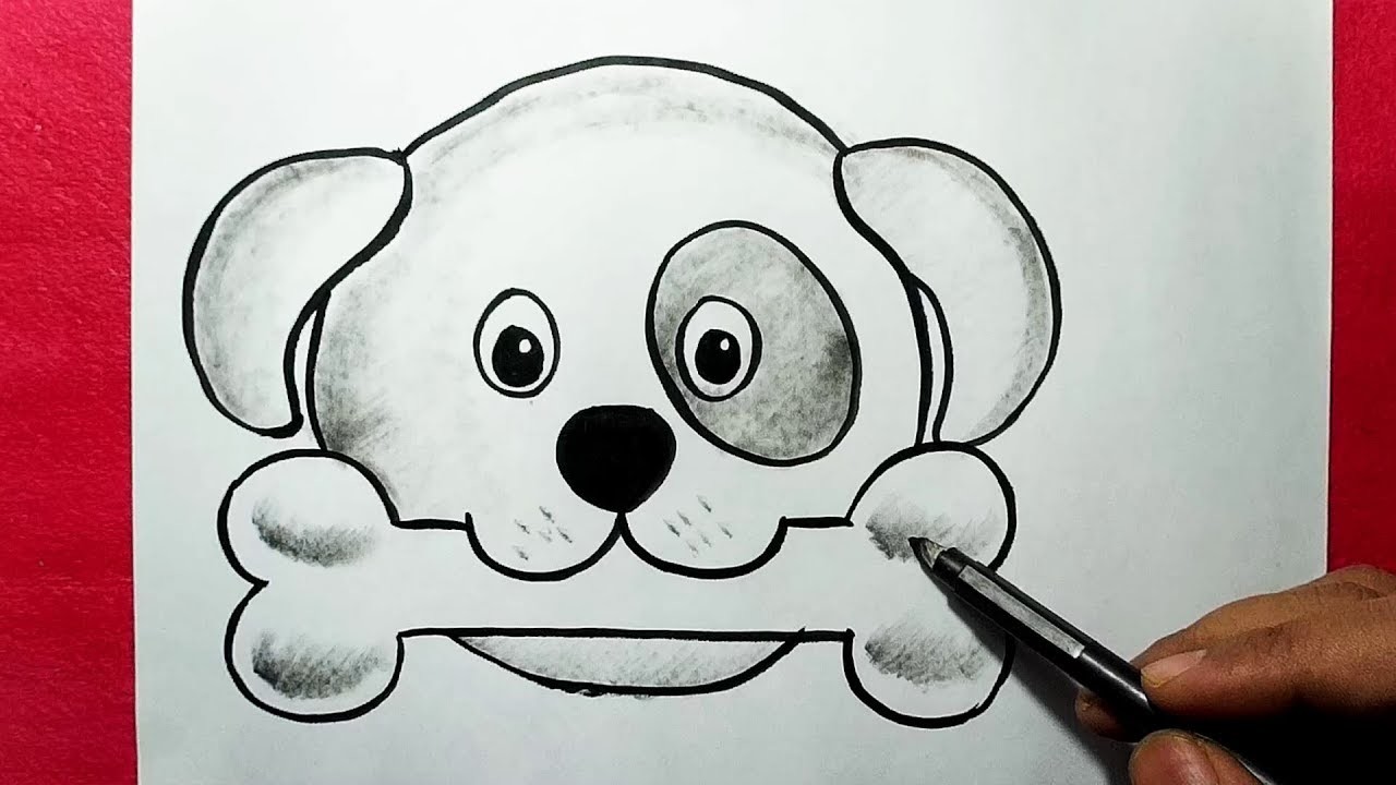 1280x720 how to draw an easy dog face simple dog drawing with bone yzarts - Easy Dog Face Drawing