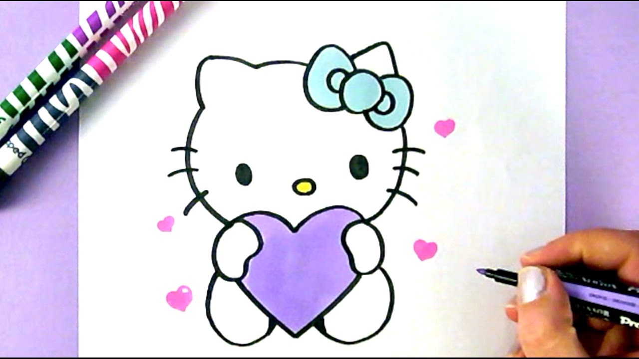 1280x720 How To Draw Hello Kitty With Love Hearts Easy Drawing Tutorial - Easy Drawing Images