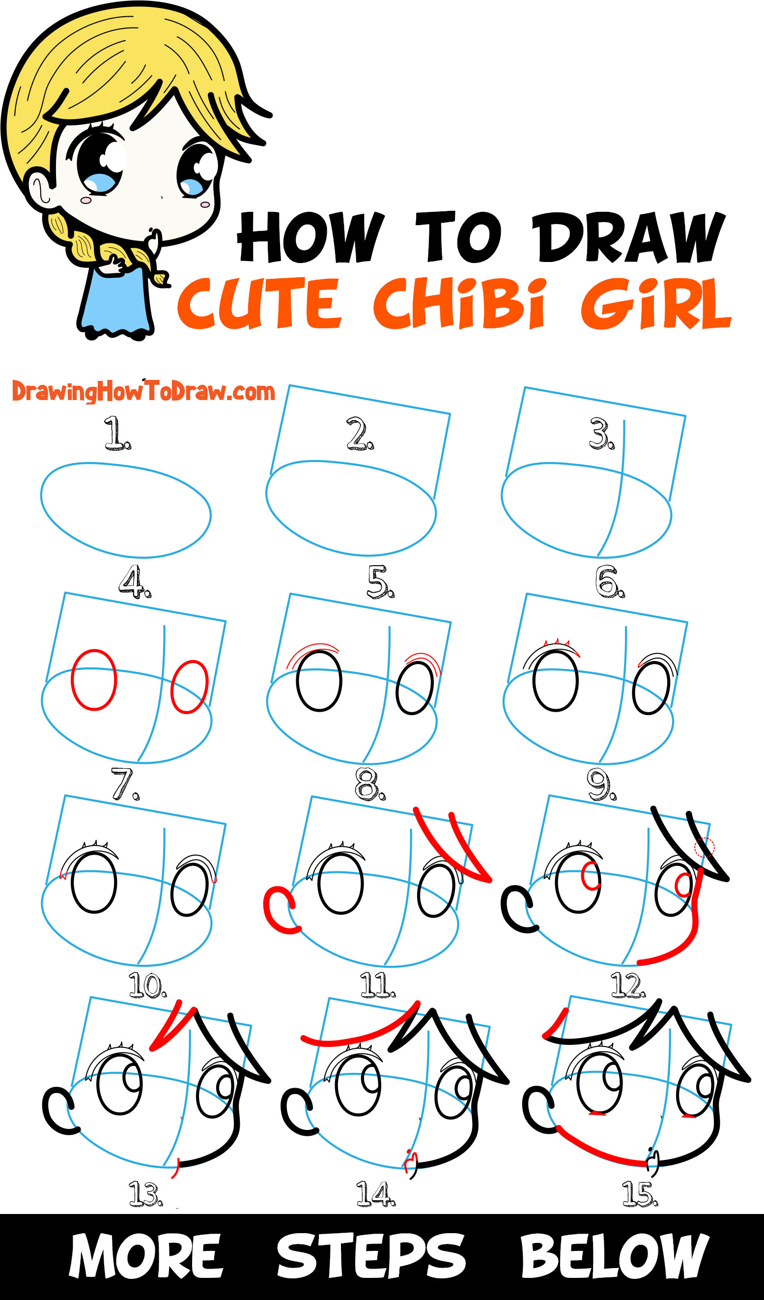 1555x2645 How To Draw A Supercute Chibi Girl With Easy Step - Easy Drawing Lessons For Kids