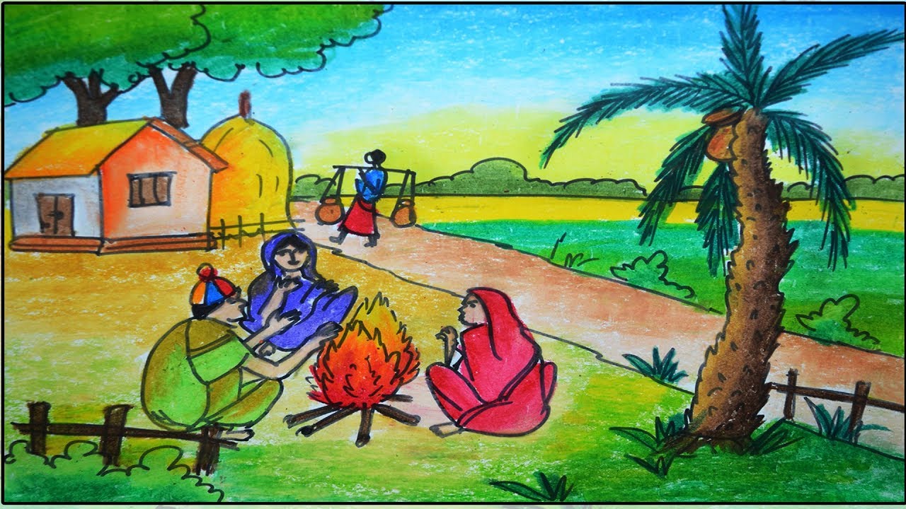 1280x720 How To Draw Scenery Of Winter Season Easy And Simple, Shit Kal Art - Easy Drawing Of Winter Season