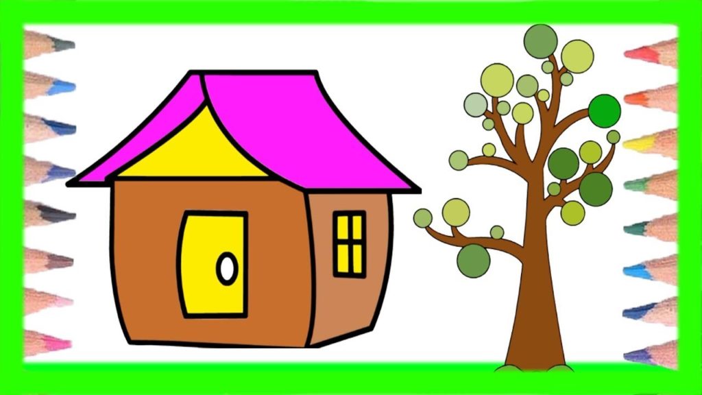 1024x576 House And Tree Drawing For Kids Step - Easy Drawing Pages
