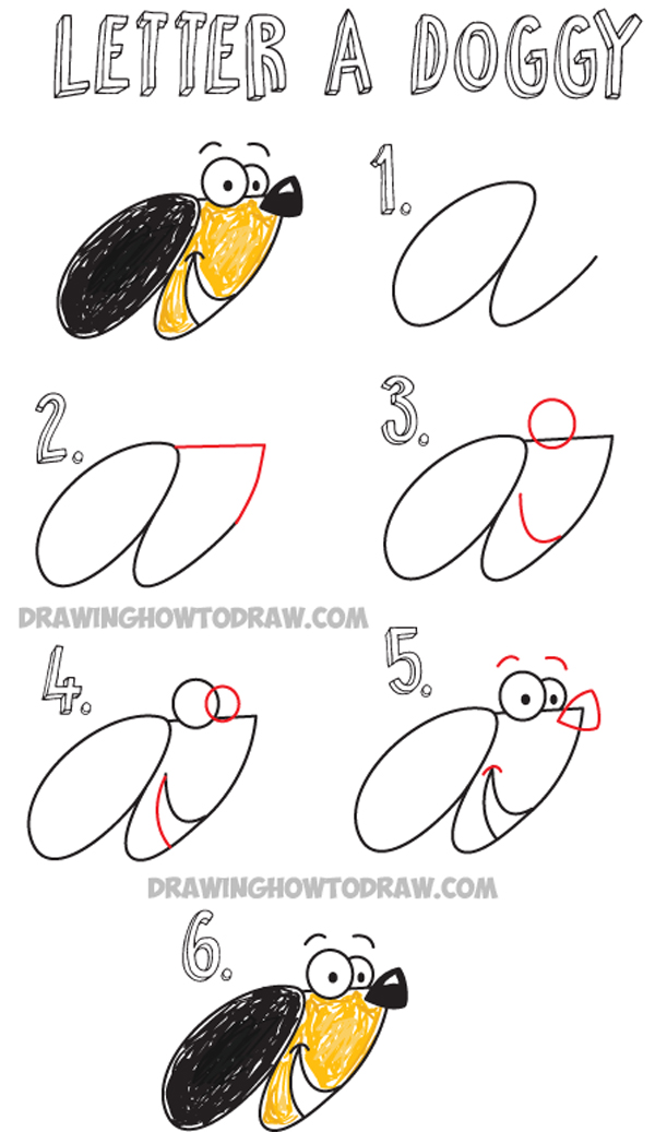 600x1037 How To Draw Cartoon Dog From Cursive Letter A Easy Drawing - Easy Drawing Pictures Of Dogs