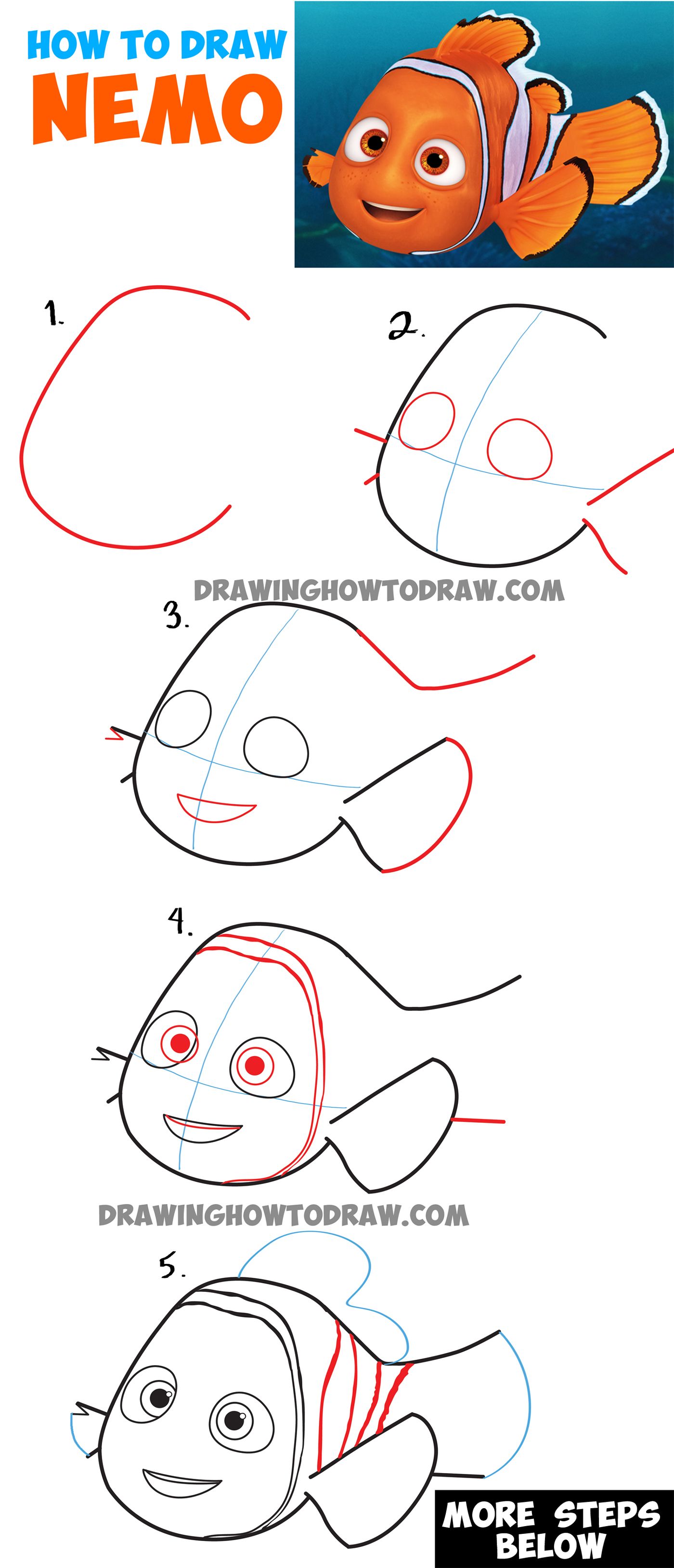 1400x3254 How To Draw Nemo From Disney's Finding Dory Step - Easy Drawing Tutorials Disney