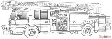 384x134 How To Draw Trucks And Vehicles Drawing Tutorials Drawing - Easy Fire Truck Drawing