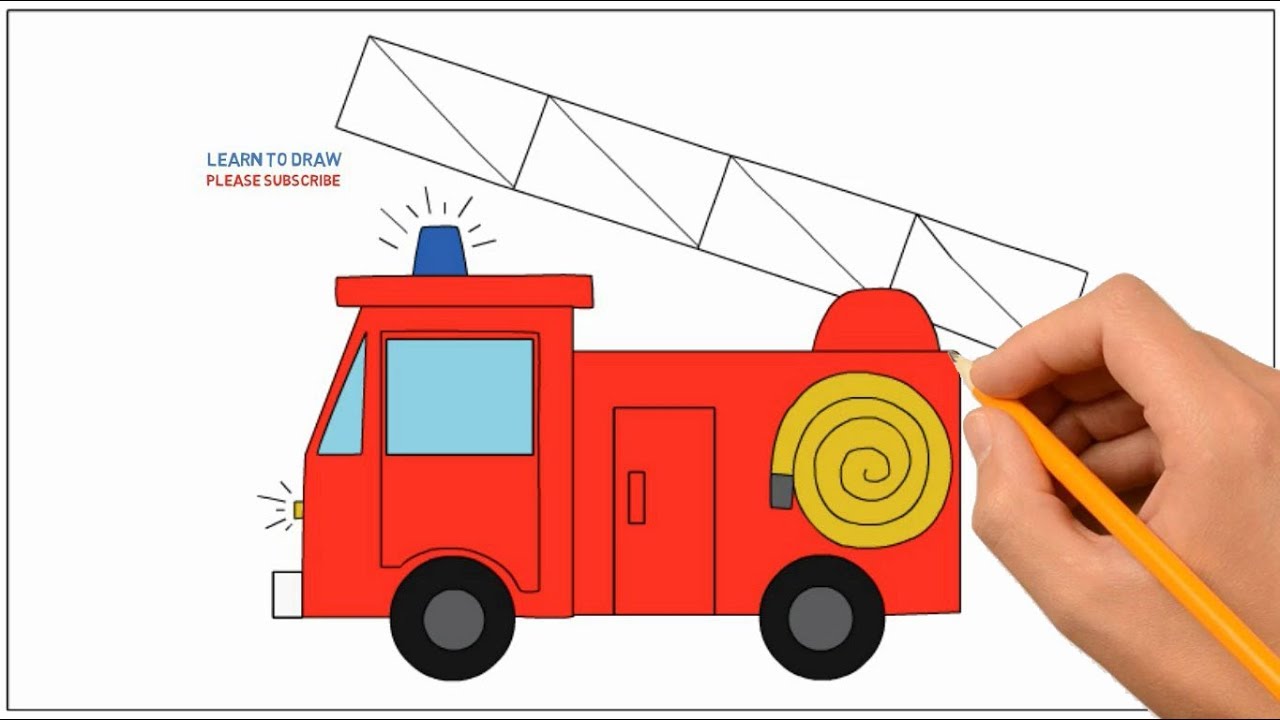 1280x720 how to draw a fire truck step - Easy Fire Truck Drawing.